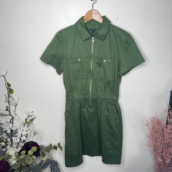J. CREW Zip Front Chino Dress Utility Green {3T7} - Picture 2 of 6